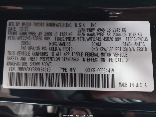 Продажа на аукционе авто 2024 Mazda Cx-50 2.5 Turbo, vin: 7MMVABXY8RN184615, номер лота: 43939957