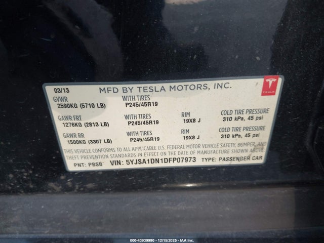 2013 TESLA MODEL S 5YJSA1DN1DFP07973 Photo 8