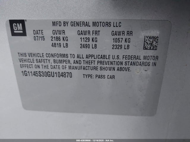 Chevrolet IMPALA 2LZ 2016 1G1145S30GU104870 Image 9