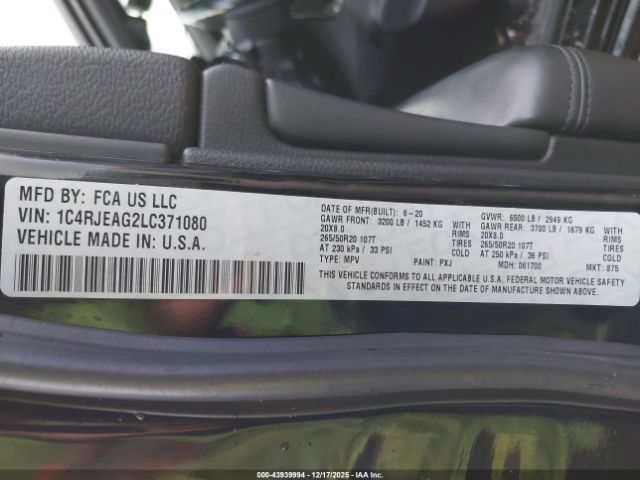 2020 JEEP GRAND CHEROKEE 1C4RJEAG2LC371080 Photo 8