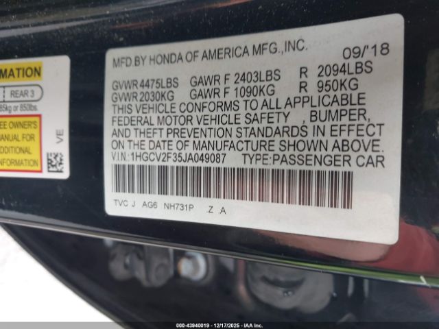 2018 HONDA ACCORD 1HGCV2F35JA049087 Photo 8