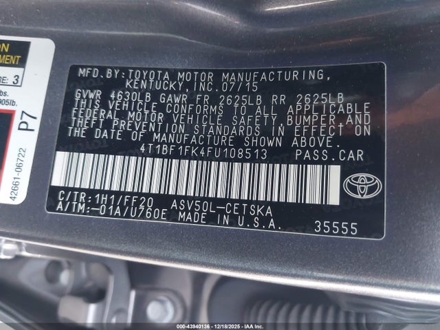 Toyota CAMRY SE 2015 4T1BF1FK4FU108513 Image 9