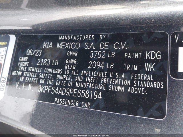 3KPF54AD9PE658194 KIA Forte Gt-line