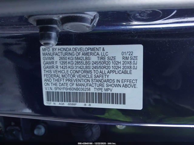 2022 HONDA PILOT 5FNYF6H60NB036258 Photo 8