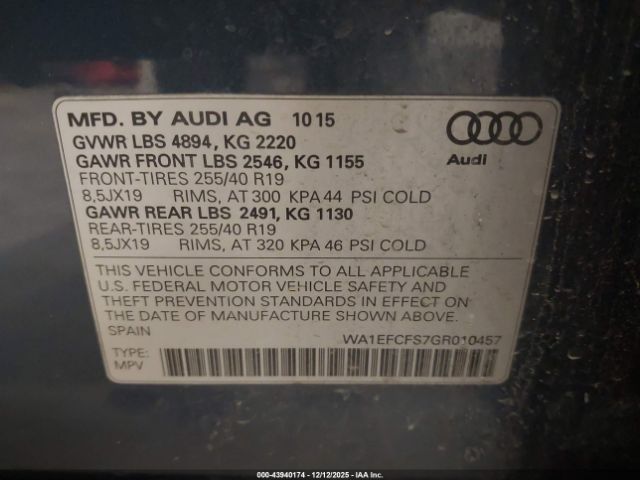 2016 AUDI Q3 WA1EFCFS7GR010457 Photo 8