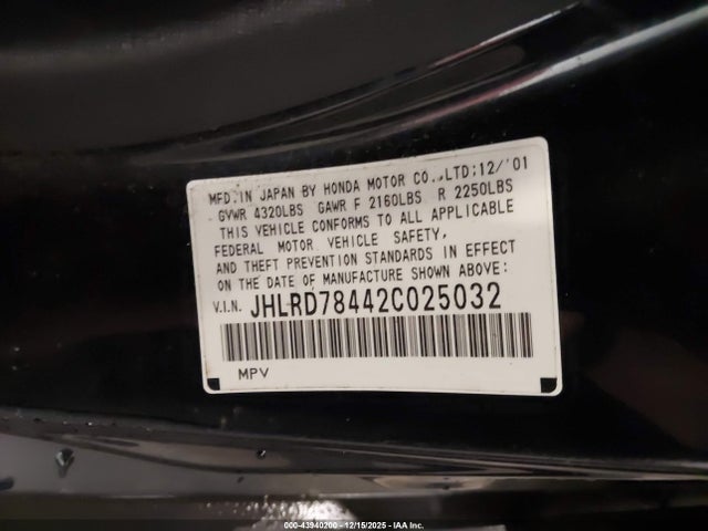 2002 HONDA CR-V JHLRD78442C025032 Photo 8