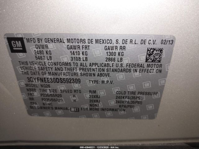 2013 CADILLAC SRX 3GYFNEE30DS592309 Photo 8