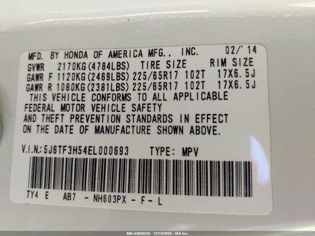 5J6TF3H54EL000693 Honda Crosstour Ex-l