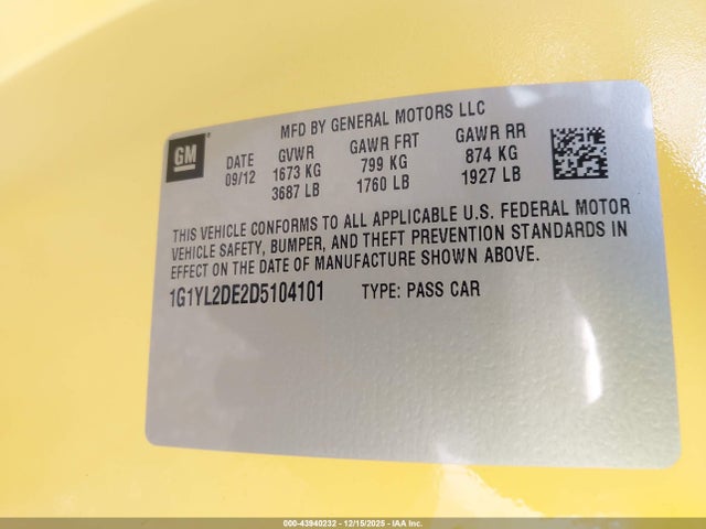 2013 CHEVROLET CORVETTE 1G1YL2DE2D5104101 Photo 8