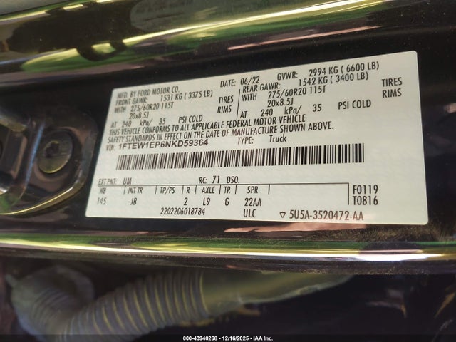 Ford F-150 Xl 2022 1FTEW1EP6NKD59364 Image 9