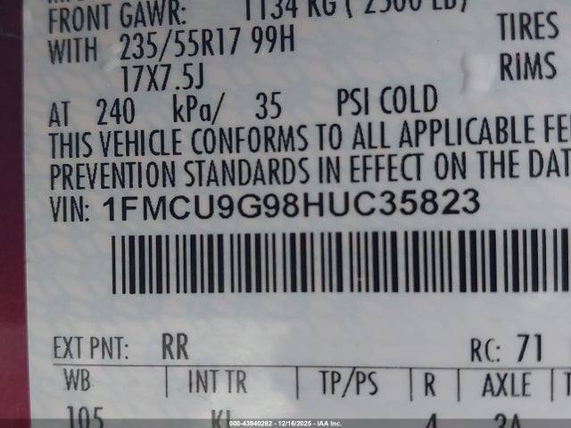Ford ESCAPE SE 2017 1FMCU9G98HUC35823 Image 9