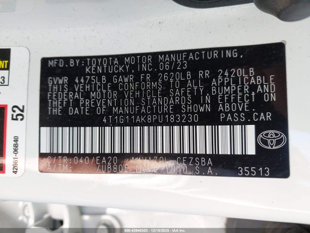 4T1G11AK8PU183230 Toyota Camry Se Night Shade/se