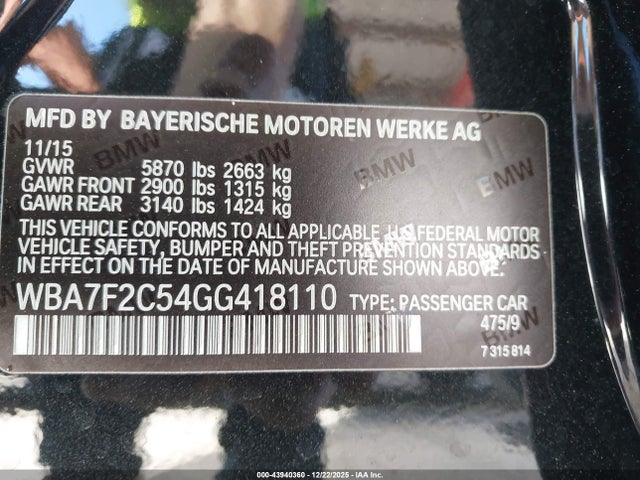 Продажа на аукционе авто 2016 Bmw 750i Xdrive, vin: WBA7F2C54GG418110, номер лота: 43940360