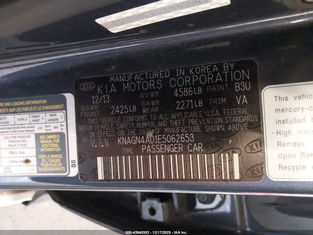 KNAGN4AD1E5062653 KIA Optima Hybrid Ex
