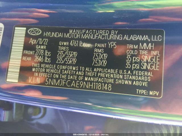 2022 HYUNDAI TUCSON 5NMJFCAE9NH118148 Photo 8