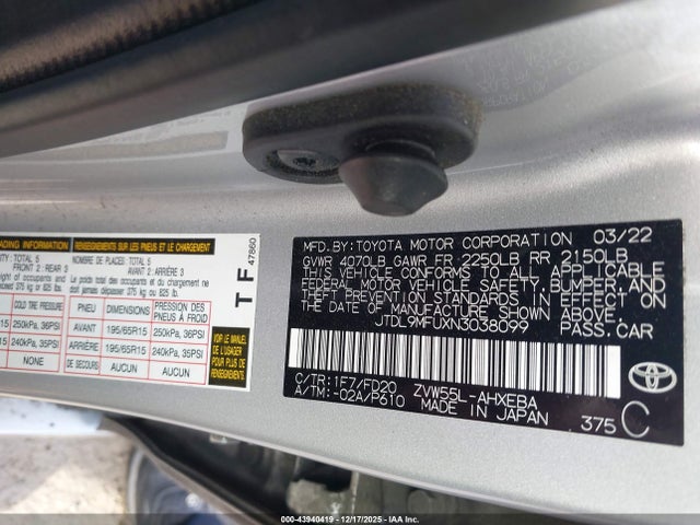 JTDL9MFUXN3038099 Toyota Prius Le Awd-e