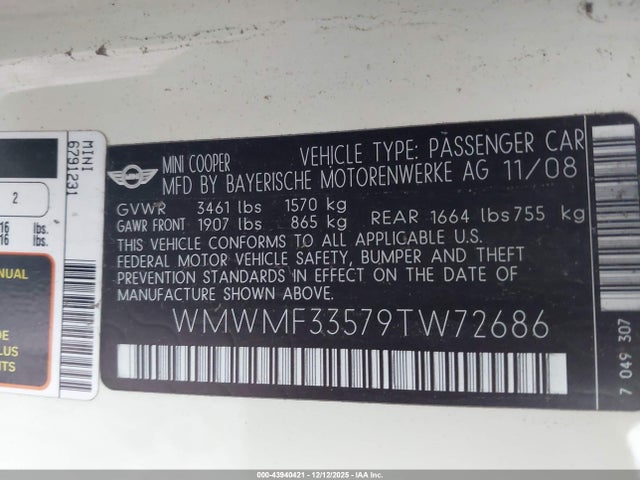 2009 MINI COOPER WMWMF33579TW72686 Photo 8