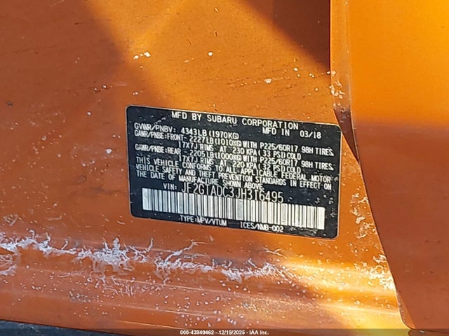 43940462 :رقم المزاد ، JF2GTADC3JH316495 vin ، 2018 Subaru Crosstrek 2.0i Premium مزاد بيع