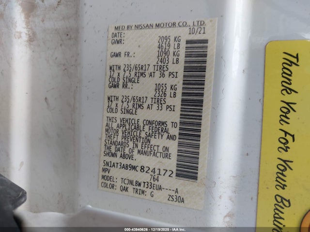 5N1AT3AB9MC824172 Nissan Rogue S Intelligent Awd