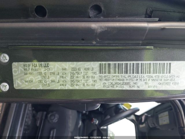 2019 JEEP WRANGLER 1C4GJXAGXKW536891 Photo 8