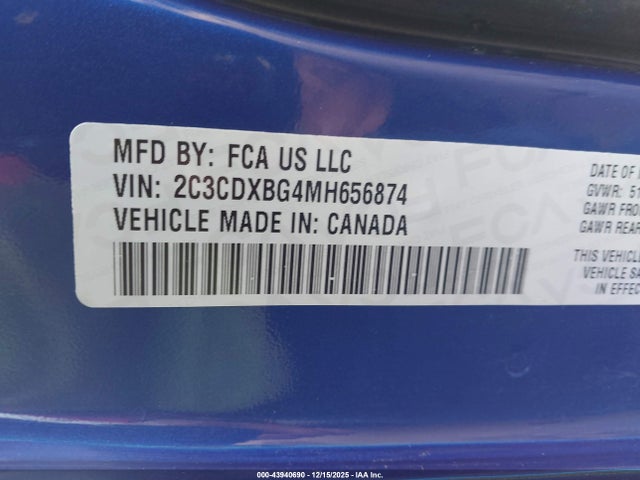 Aukcja sprzedaży 2021 Dodge Charger Sxt Rwd, vin: 2C3CDXBG4MH656874, numer aukcji: 43940690