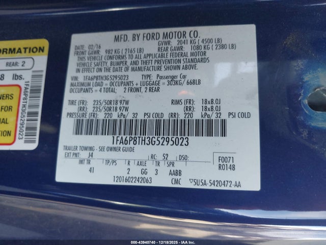 Ford Mustang Ecoboost 2016 1FA6P8TH3G5295023 Image 9