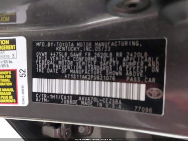 4T1S11AK2PU821076 Toyota CAMRY SE