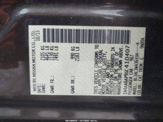 1N4AA6AP9GC410407 Nissan Maxima 3.5 Sr