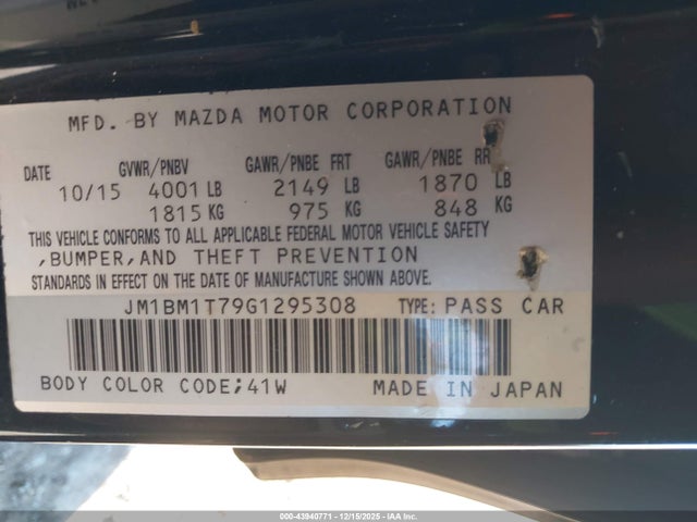 Aukcja sprzedaży 2016 Mazda Mazda3 I Sport, vin: JM1BM1T79G1295308, numer aukcji: 43940771
