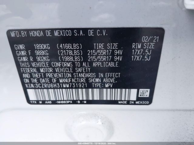 2021 HONDA HR-V 3CZRU6H31MM731921 Photo 8