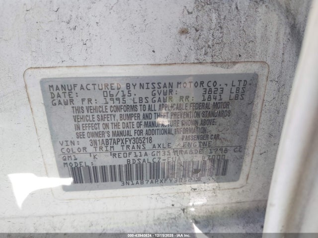 3N1AB7APXFY305218 Nissan SENTRA S