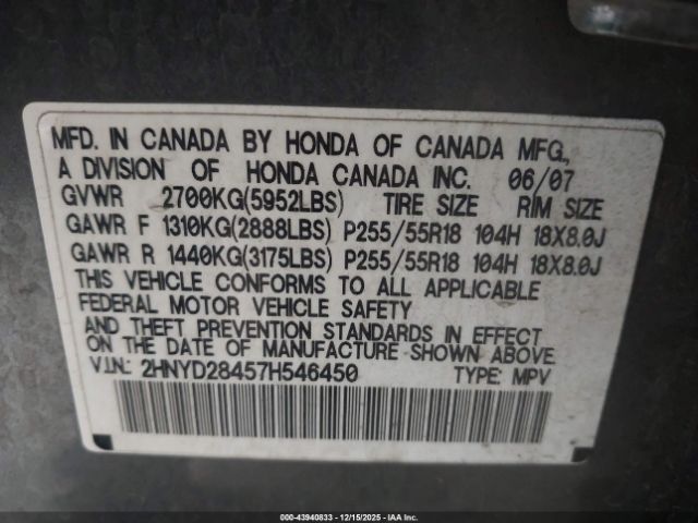 2007 ACURA MDX 2HNYD28457H546450 Photo 8