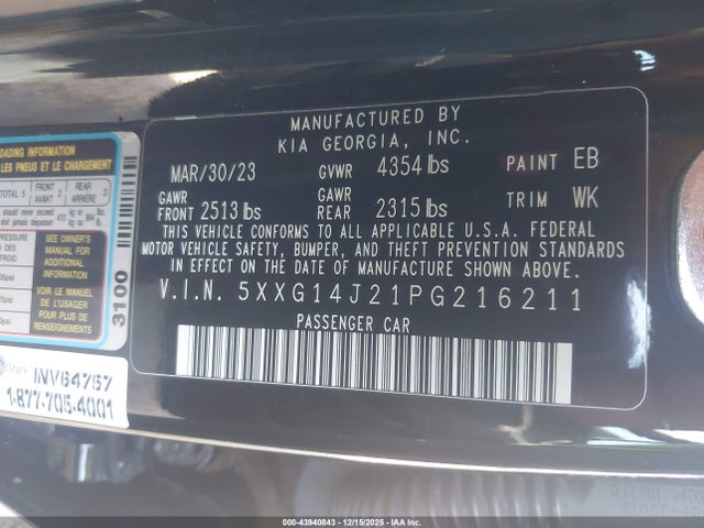 5XXG14J21PG216211 KIA K5 LXS