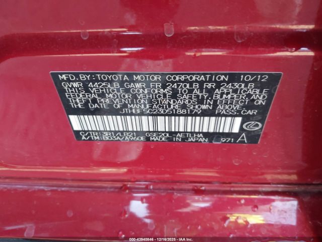 2013 LEXUS IS 250 JTHBF5C23D5188179 Photo 8