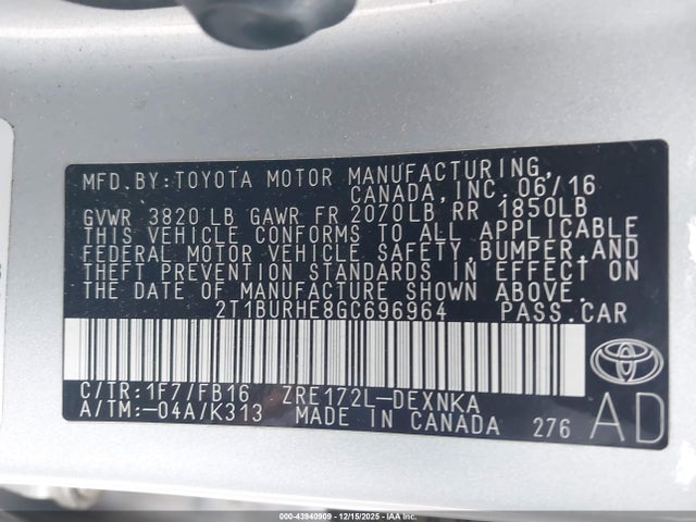 Toyota COROLLA LE 2016 2T1BURHE8GC696964 Image 9