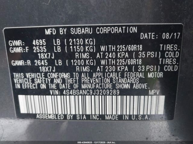 2018 SUBARU OUTBACK 4S4BSANC9J3209289 Photo 8