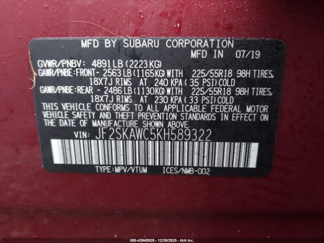 2019 SUBARU FORESTER JF2SKAWC5KH589322 Photo 8