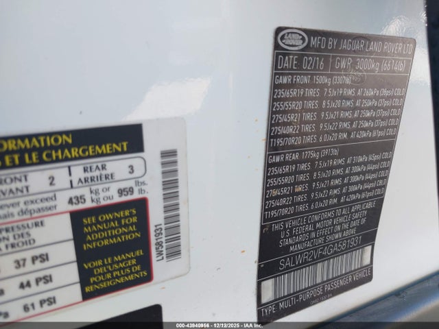 2016 LAND ROVER RANGE ROVER SPORT SALWR2VF4GA581931 Photo 8