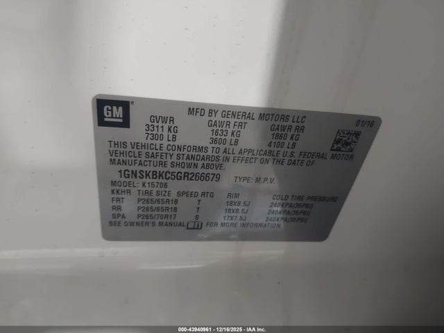 Chevrolet Tahoe Lt 2016 1GNSKBKC5GR266679 Image 9