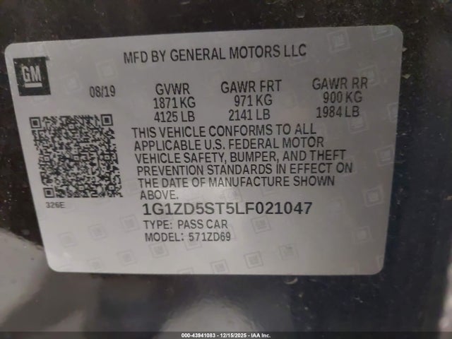 Chevrolet lfv - direct injection, variable valve timing, gen 1 2020 1G1ZD5ST5LF021047 Image 9