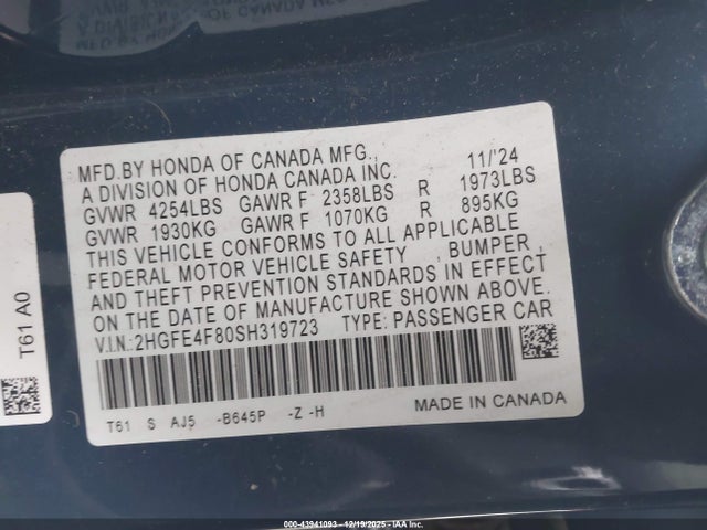 2025 HONDA CIVIC HYBRID 2HGFE4F80SH319723 Photo 8