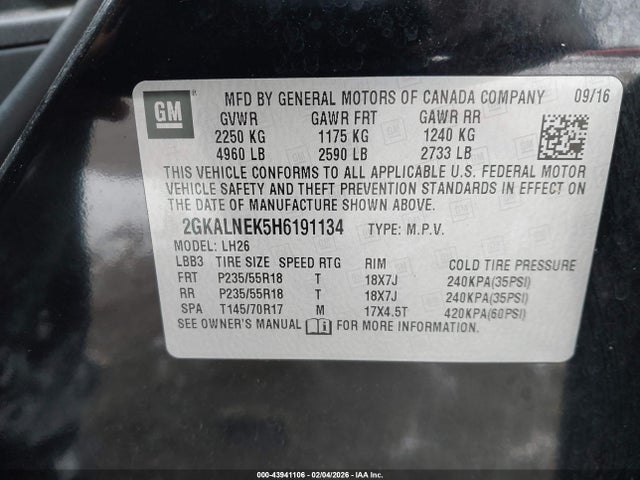 Продажа на аукционе авто 2017 Gmc Terrain Sle-2, vin: 2GKALNEK5H6191134, номер лота: 43941106