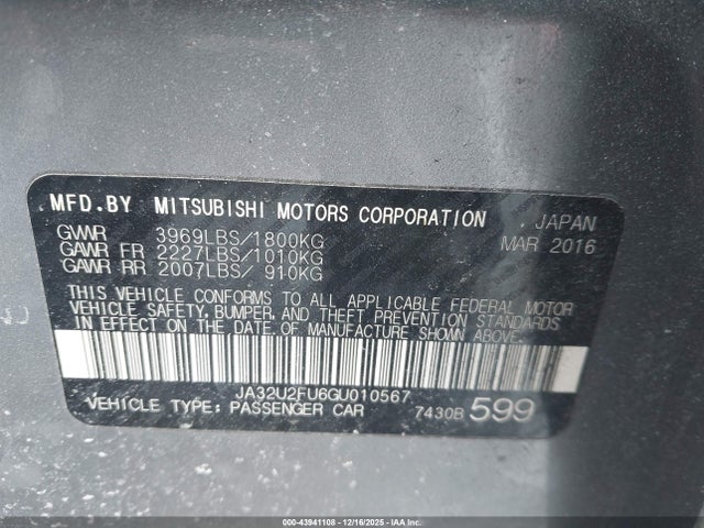 2016 MITSUBISHI LANCER JA32U2FU6GU010567 Photo 8