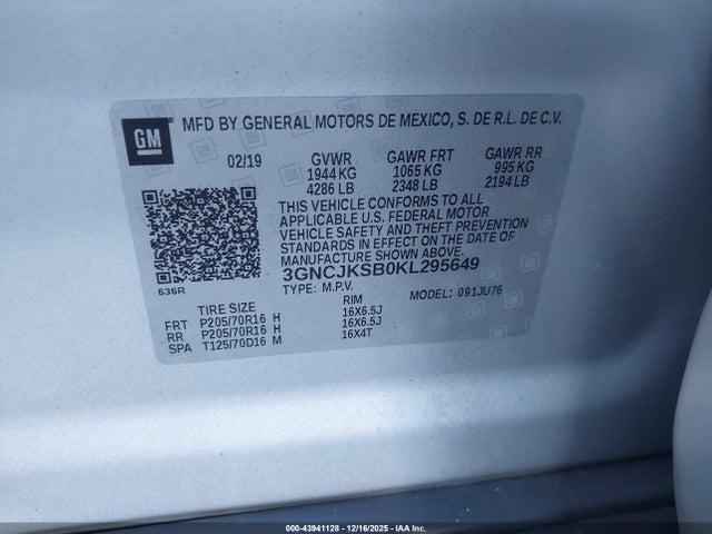 3GNCJKSB0KL295649 Chevrolet TRAX LS