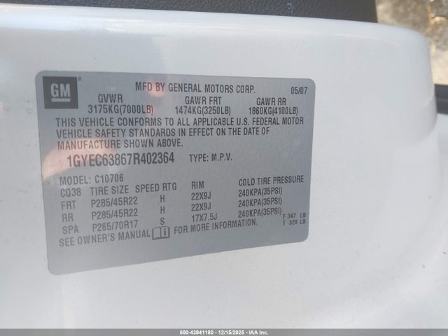 2007 CADILLAC ESCALADE 1GYEC63867R402364 Photo 8