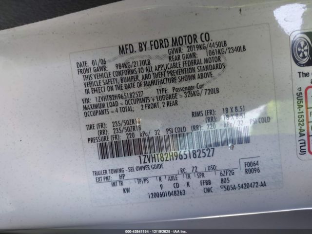 2006 FORD MUSTANG 1ZVHT82H965182527 Photo 8