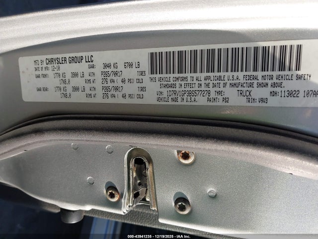 2011 Ram Ram 1500 St მანქანა იყიდება აუქციონზე, vin: 1D7RV1GP3BS577278, აუქციონის ნომერი: 43941235
