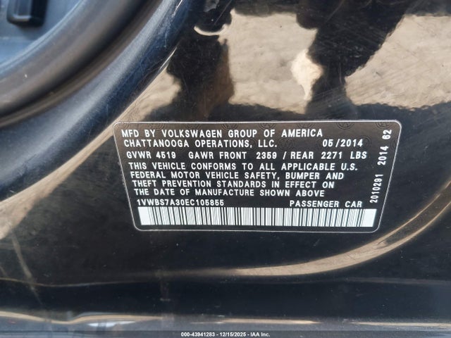 Volkswagen Passat 2014 1VWBS7A30EC105855 Image 9