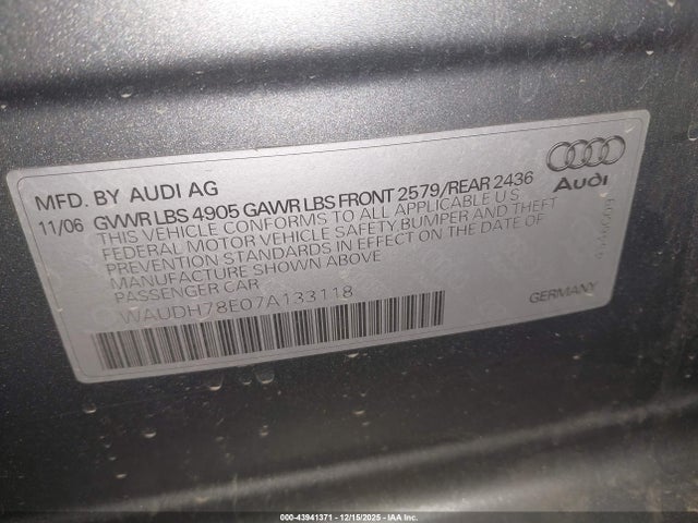 2007 AUDI A4 WAUDH78E07A133118 Photo 8