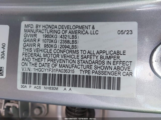 1HGCY1F31PA036315 Honda ACCORD EX